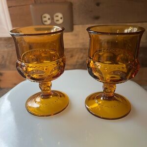 Indiana Glass King’s Crown Thumbprint Amber Goblets - set of 2